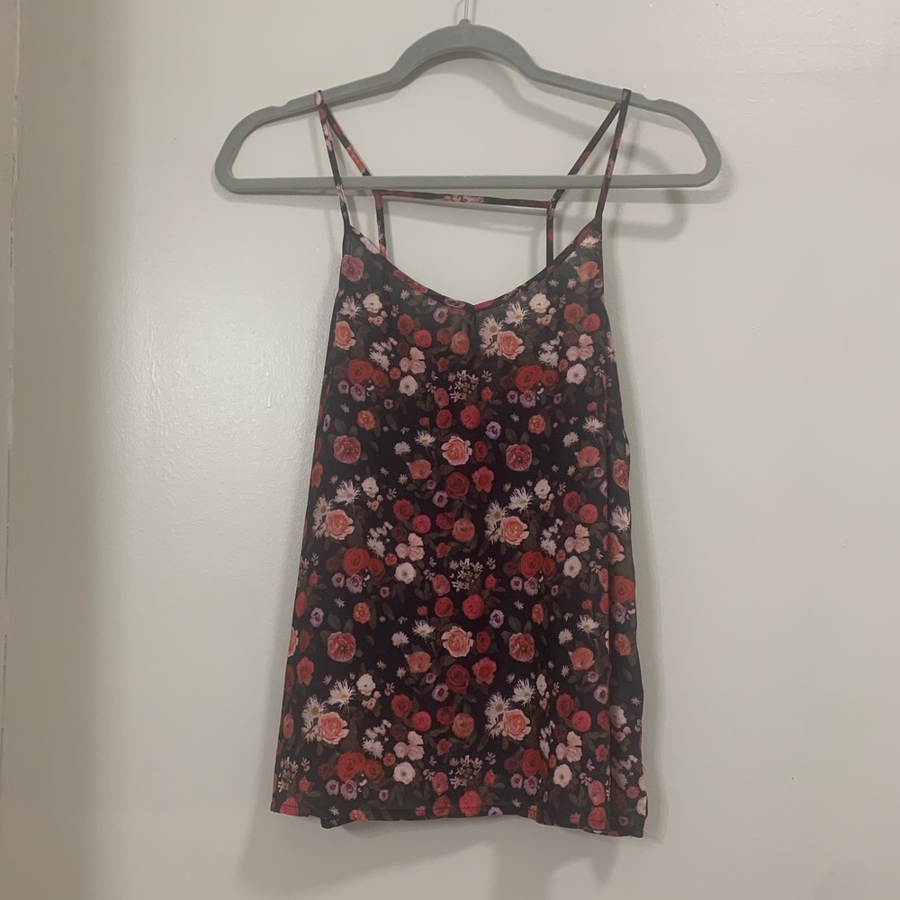 Black Silky Floral Tank Top